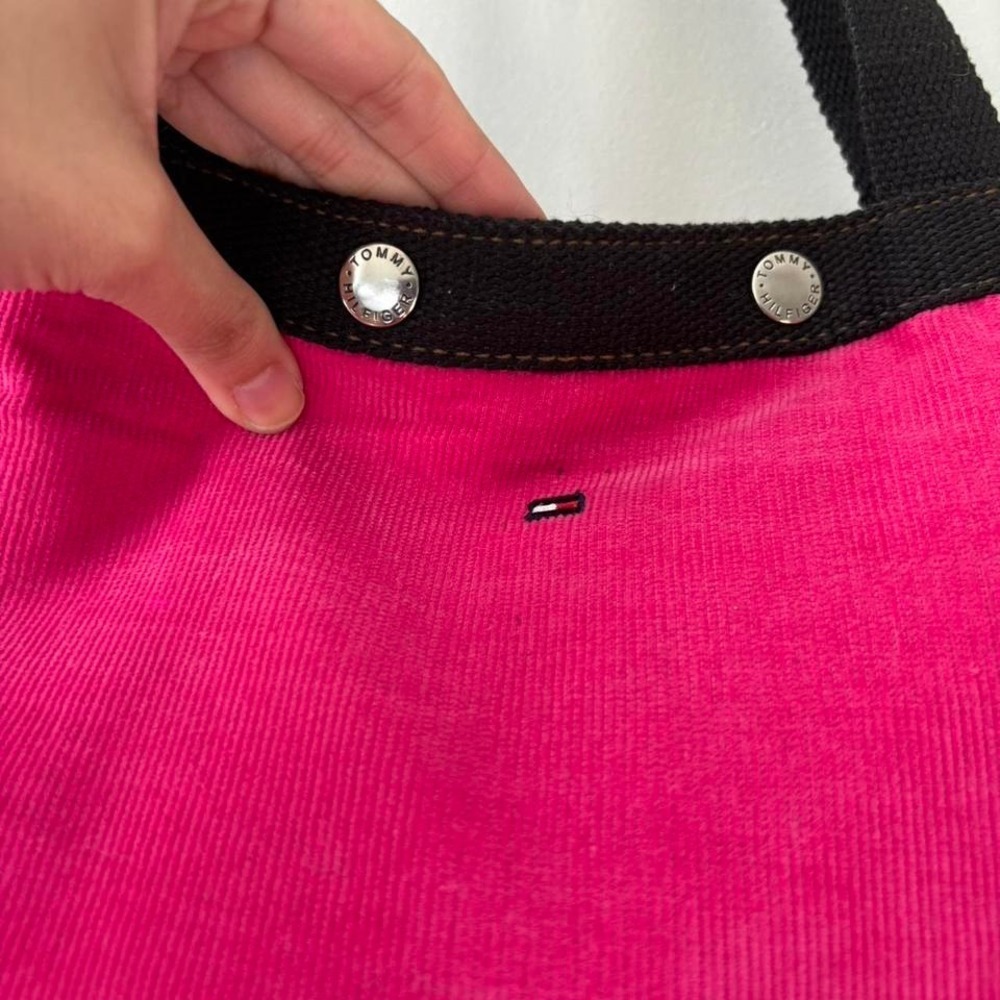 Y2K Retro Pink Navy Blue Faux Leather Tommy Hilfiger Corduroy‎ Tote bag - Medium - Picture 3 of 7